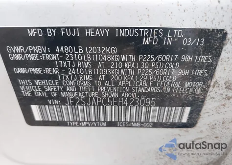 2014 Subaru Forester 2.5I Touring из США, поврежденный, VIN JF2SJAPC5EH423095